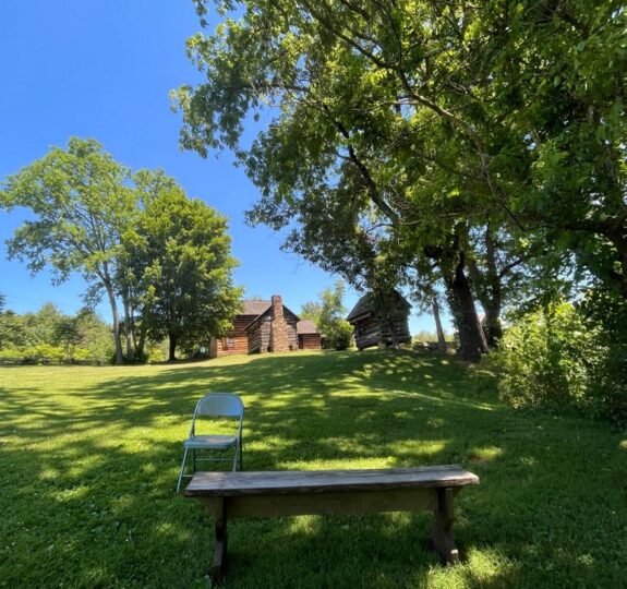 View from the slave dwelling, looking uphill toward Vance house